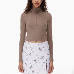 Aritzia Sunday Best Cropped 1/2 Zip Long Sleeve in Taupe